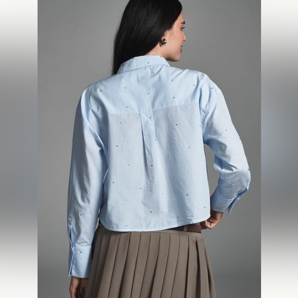 Anthropologie Maeve Patch Pocket Crop Buttondown Shirt - Picture 3 of 13